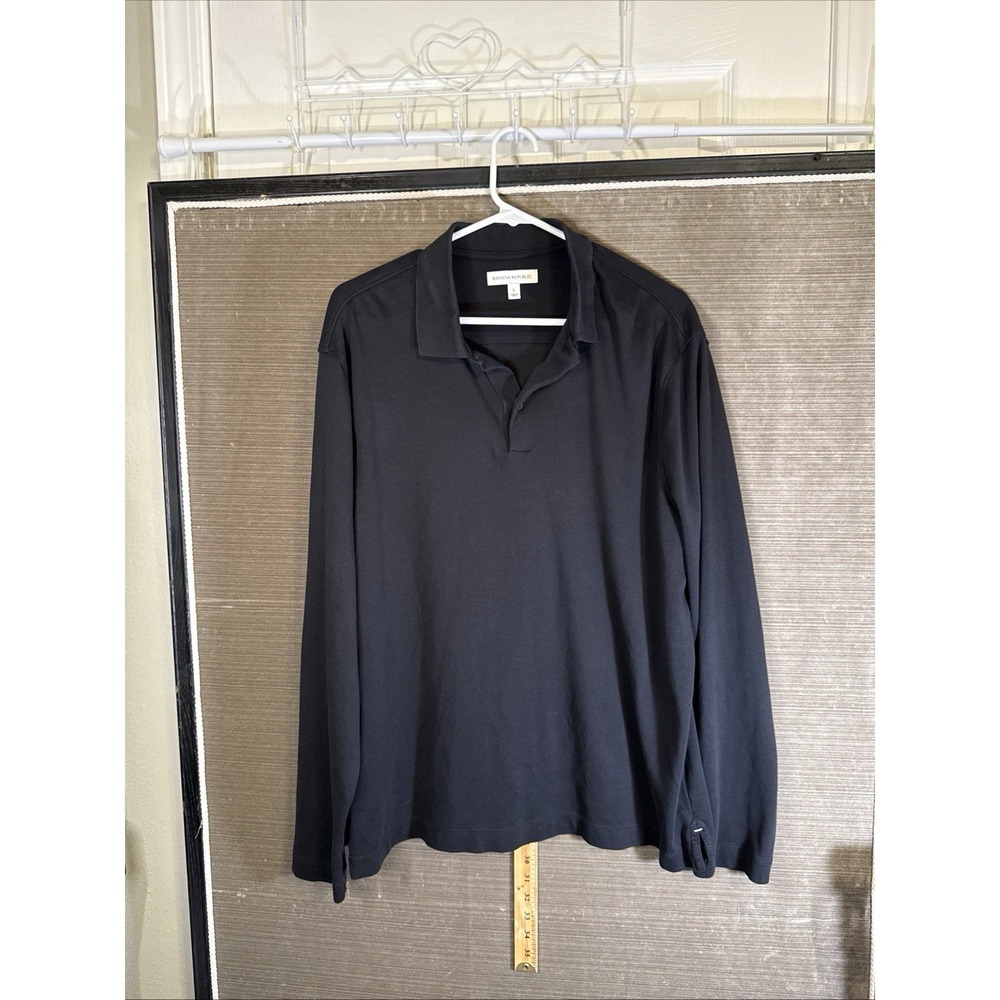Banana Republic Men's L Black Solid Long Sleeve Collared Button Polo